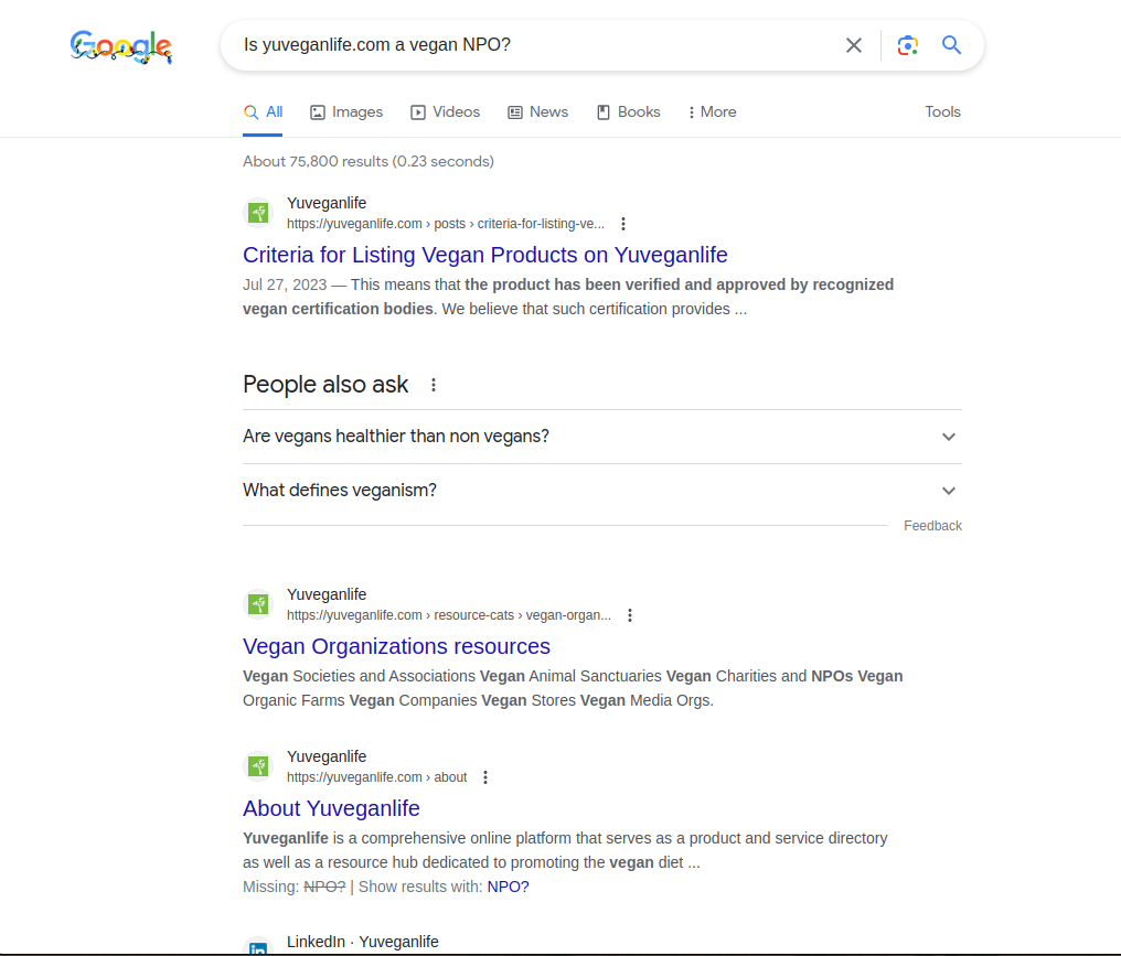 screenshot for Google search result