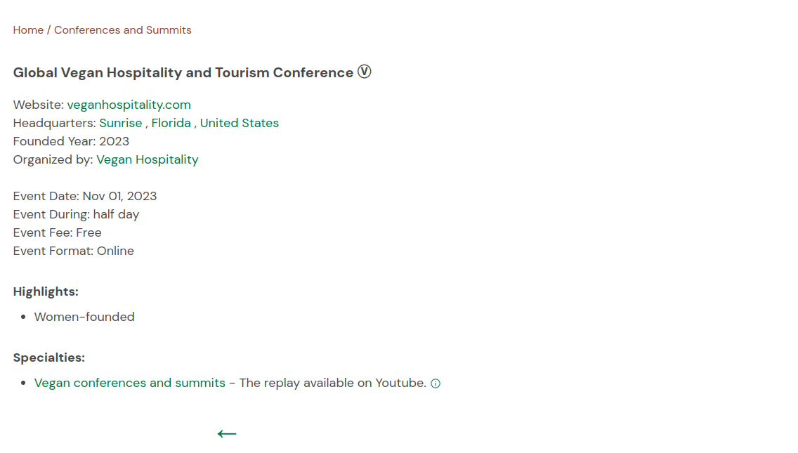 screenshot of Global Vegan Hospitality and Tourism Conference